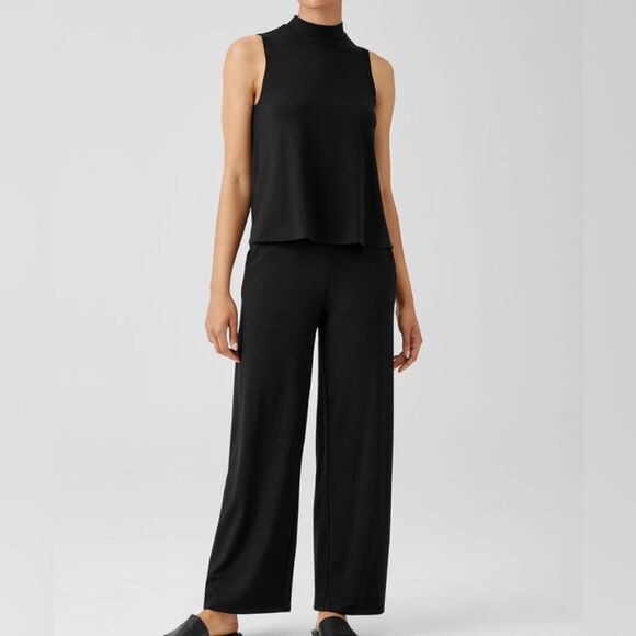 Eileen Fisher Black Stretch Knit Pull On Straight Leg Pants Size Small SP - Picture 2 of 11